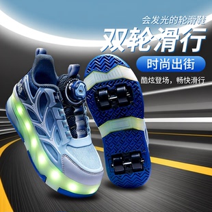 女童暴走鞋儿童充电闪灯5-12滑轮鞋带轮溜冰鞋男童发光四轮轮滑鞋