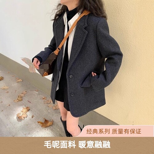 毛呢西装夹棉加厚外套大码女装