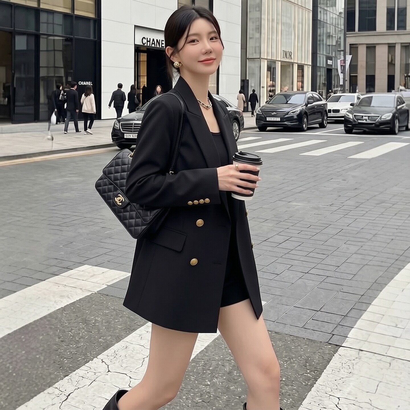 黑色双排扣女西装外套通勤显瘦
