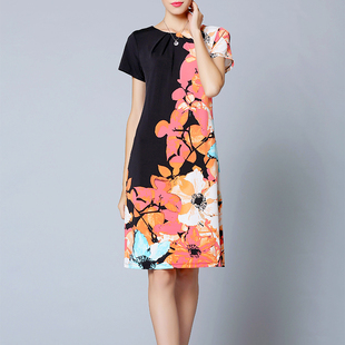 出口欧美高端大码胖mm女装直筒a字花印连衣裙子夏季2025新款欧货