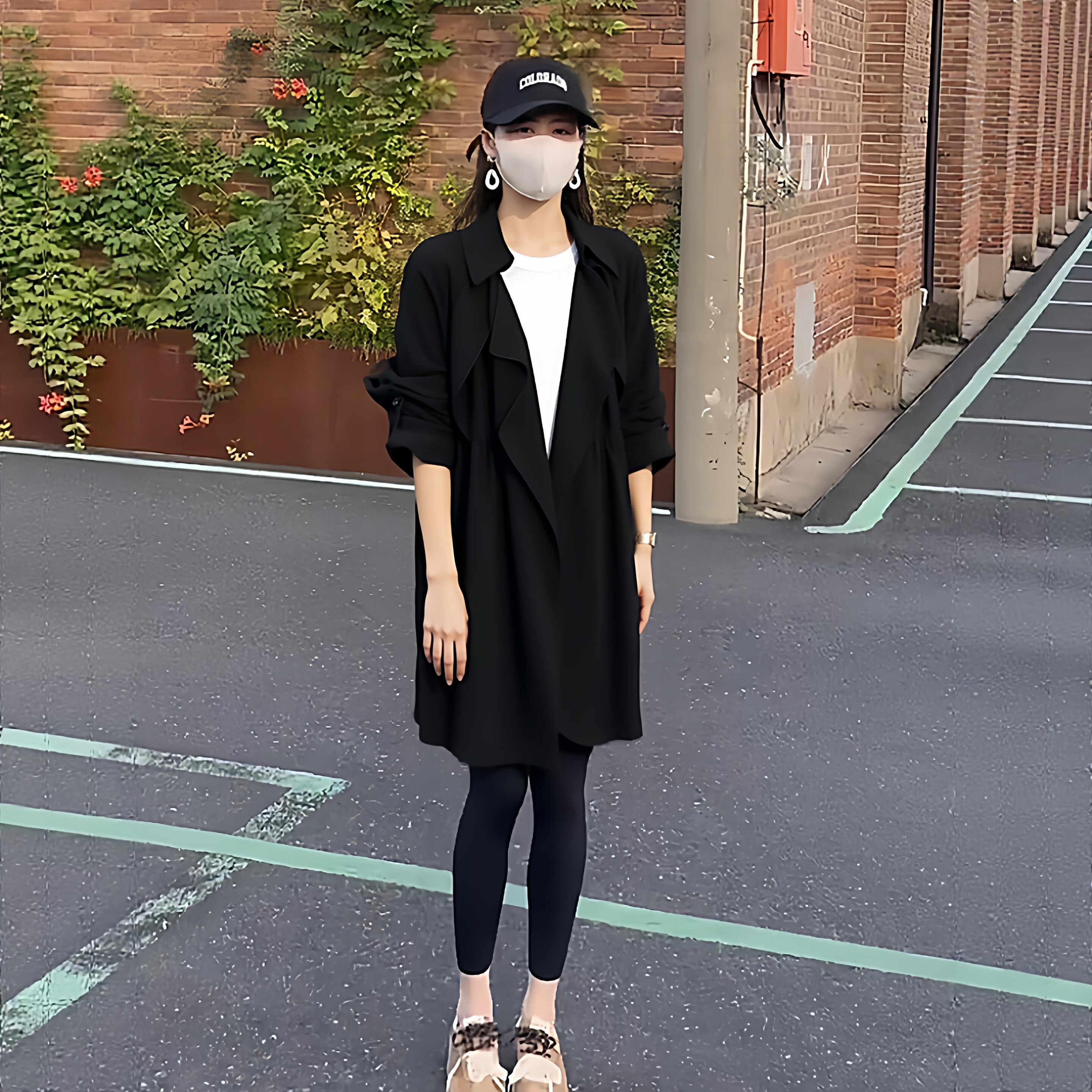 休闲大码女装单层轻薄风衣2026春秋新款中长款翻领无扣荷叶边外套