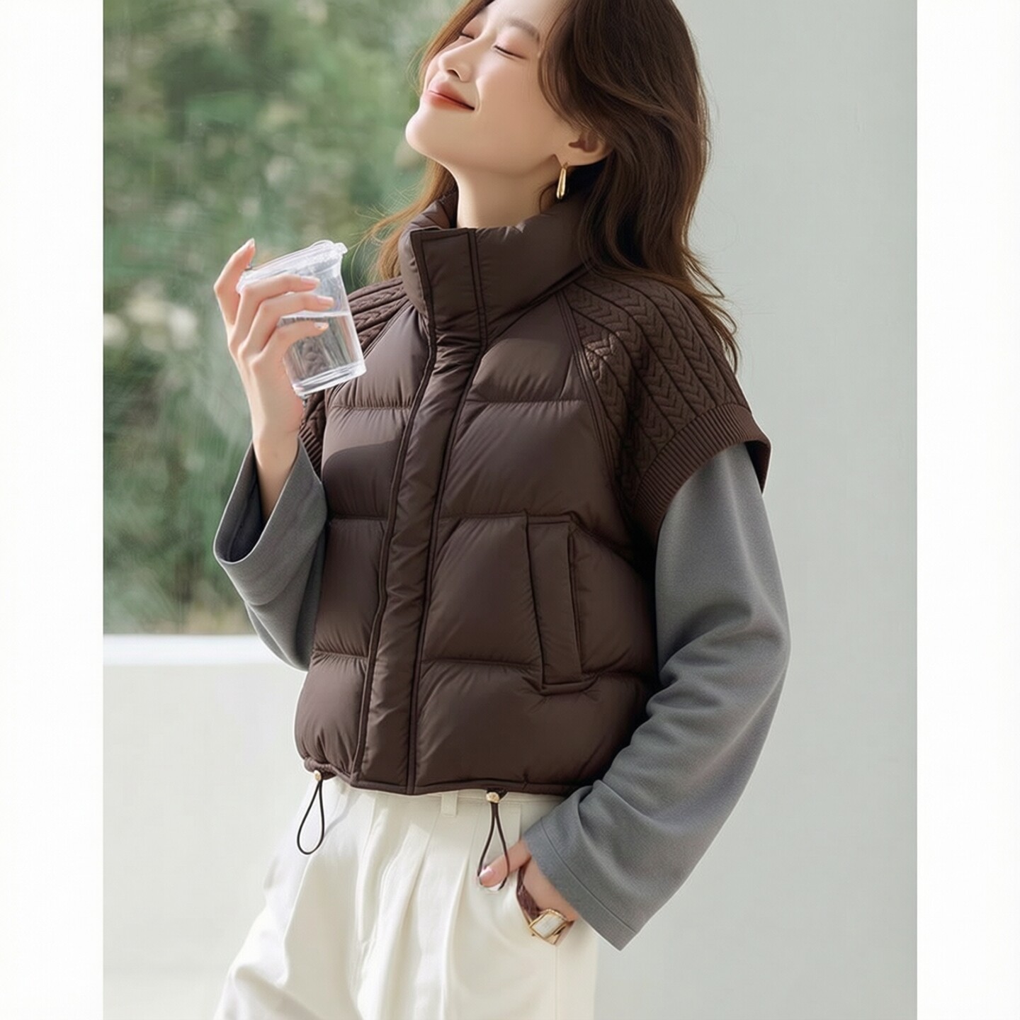 立领短款保暖羽绒马甲女小个子