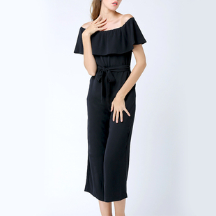女高端阔腿裤 一字肩松紧腰荷叶边领连体裤 春夏季 连衣裤 气质连身裤