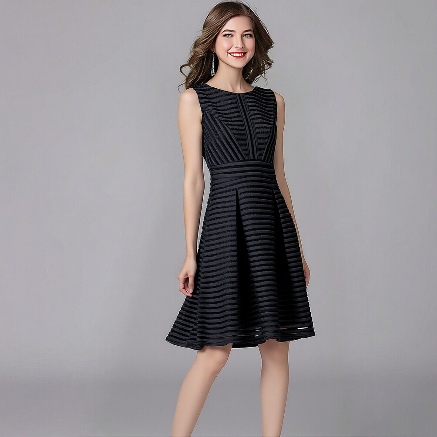 三明治加厚蕾丝背心收腰蓬蓬连衣裙春秋冬打底气质小黑裙大码女装