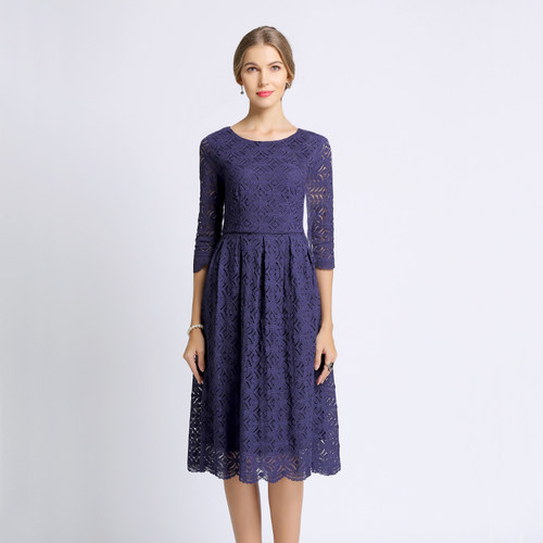 欧美外贸大码女装蕾丝遮肚连衣裙