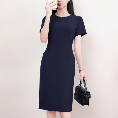 显瘦修身口袋通勤连衣裙职业正装