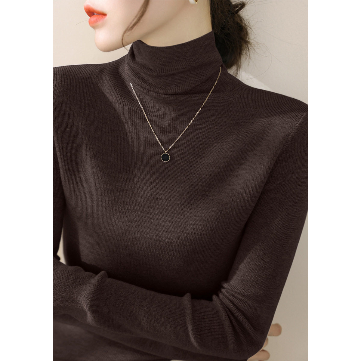 修身长袖保暖堆堆领毛衣打底秋冬季毛针织衫女装上衣简约时尚百搭