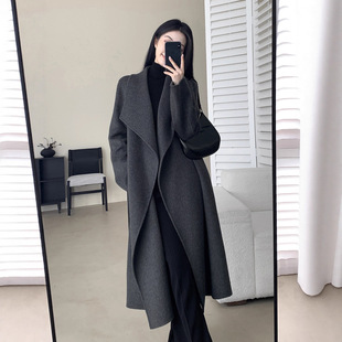 2026春秋新款大码女装长款大翻领呢子大衣显瘦胖MM胖妹妹毛呢外套