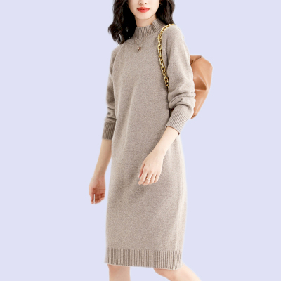 长款过膝打底针织衫毛衣连衣裙