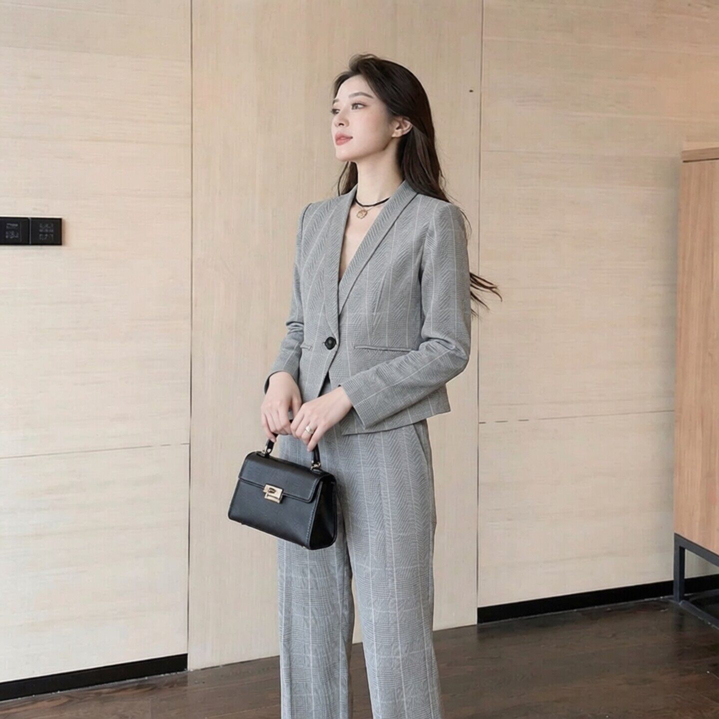 春秋女修身商务通勤西装两件套