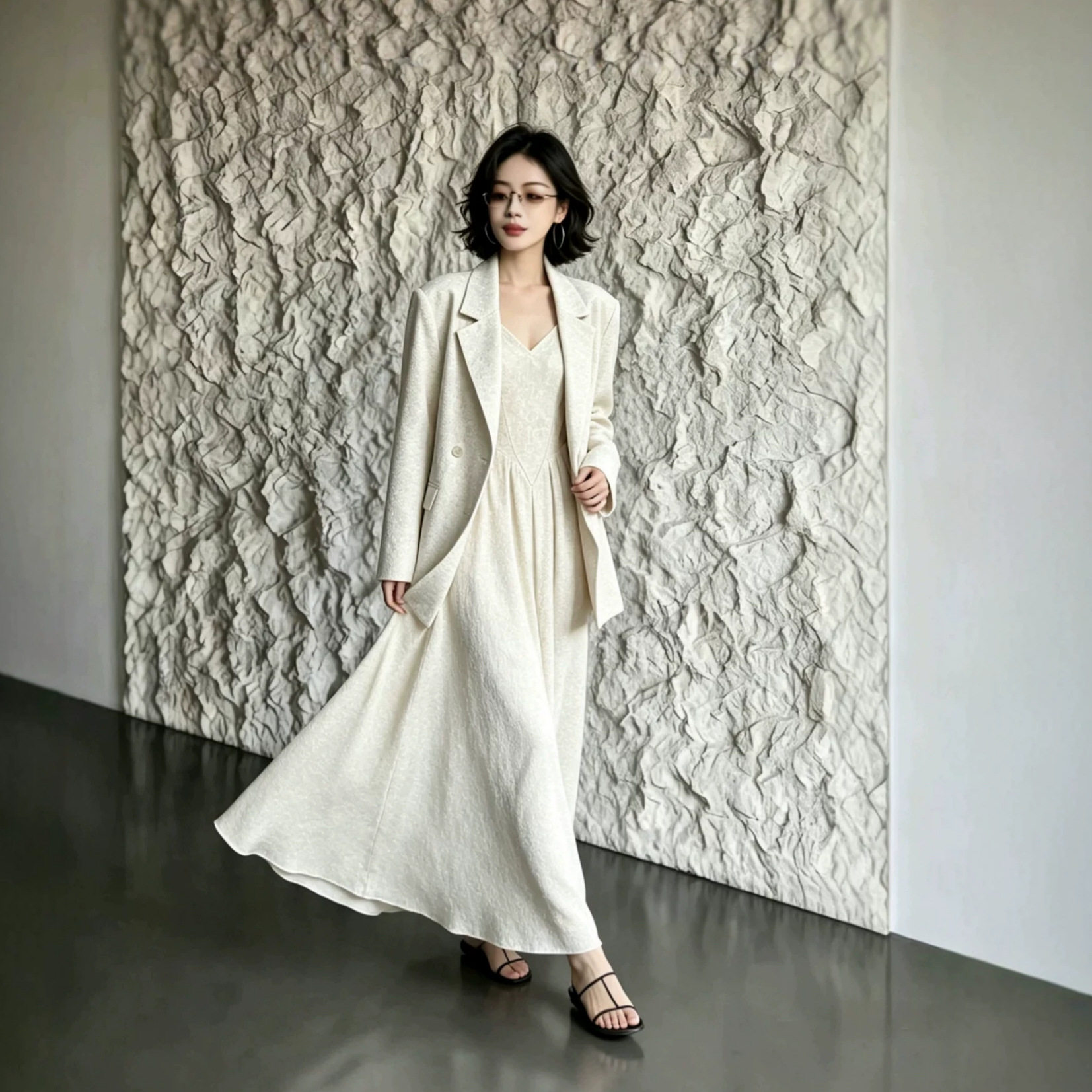 大码女装2026秋季新款气质套装微胖mm西装外套吊带长裙子两件套女