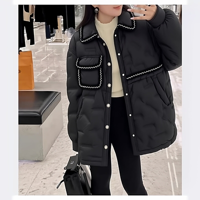 小香风翻领羽绒服女白鸭绒保暖