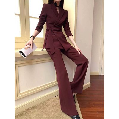 高级感职业修身西服长裤两件套
