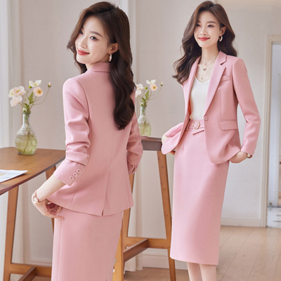 新款粉色气质西装套装裙女神范
