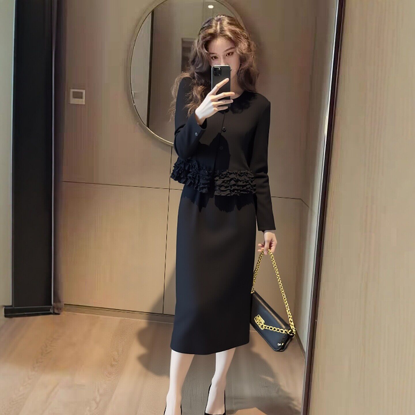 秋冬通勤毛呢外套半裙两件套女