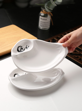 饺子盘白色密胺母盘仿瓷盘白色家用盘子餐具带醋碟分格盘 凉菜盘