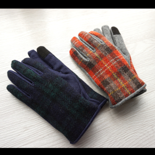 哈里斯平替~外贸韩国单英伦格纹羊毛加绒触屏男女冬季情侣手套