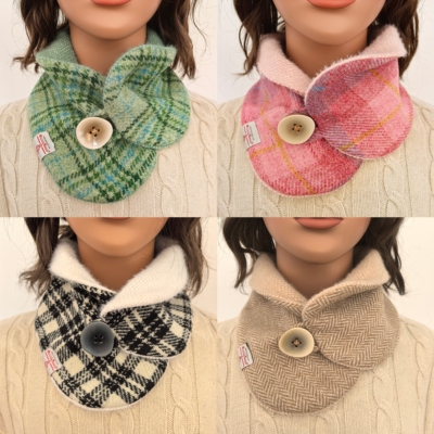 Harristweed一粒扣女士秋冬季粗花呢羊毛加绒防风围巾围脖假领
