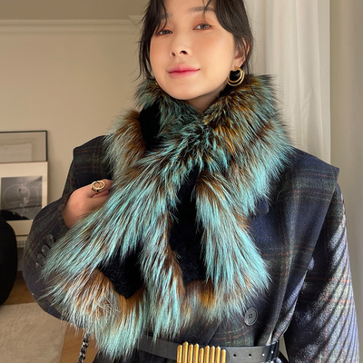 韩国时尚个性獭兔毛配狐狸毛披肩