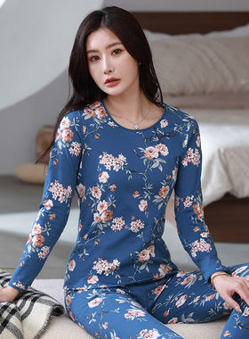 意大莱长袖女士简约纯棉秋衣套装