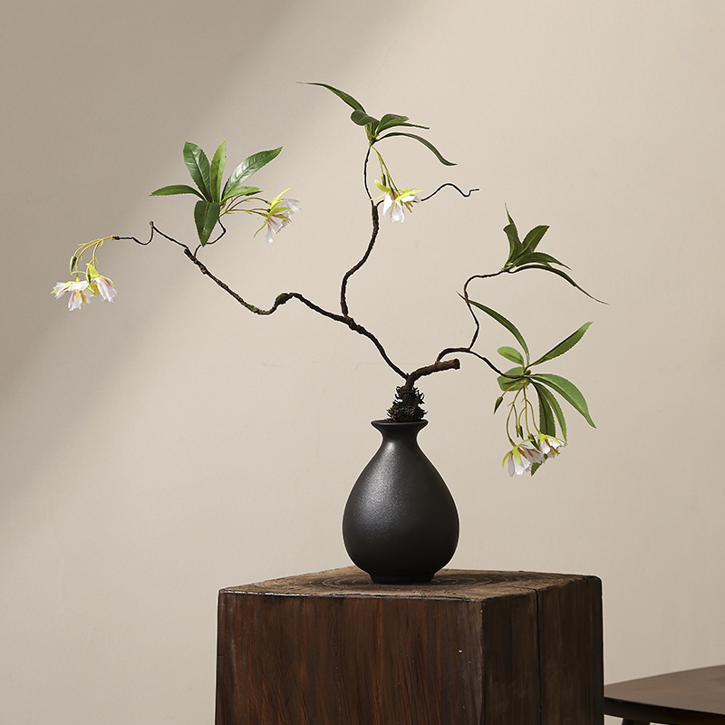 侘寂风禅意仿真枯藤树枝造型假花中式陶瓷花瓶客厅玄关酒店装饰