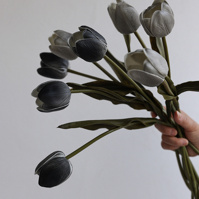 暗夜涌动格调仿真郁金香假花瓶客厅ins风黑茶绢花插花艺装饰摆件