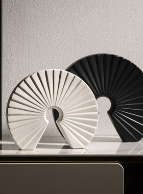 几何抽象扇形黑白艺术工艺品陶瓷摆件客厅装饰酒店样板间软装极简