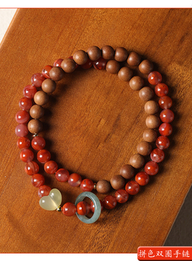 檀木珠天然石珠小桂花双圈手链