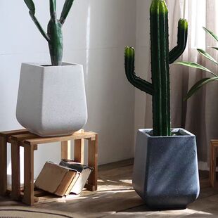 缩口方形镁泥花盆龙血树黑珍珠高山榕欧式简约办公室落地大号盆器