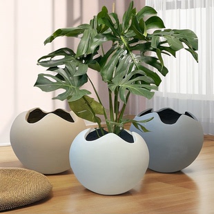 花瓣形镁泥花盆黑金刚鸭脚木高山榕欧式简约办公室落地大号盆