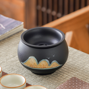 远山建水陶瓷茶洗茶渣缸带过滤家用茶叶废水缸桌面茶水废水桶带漏