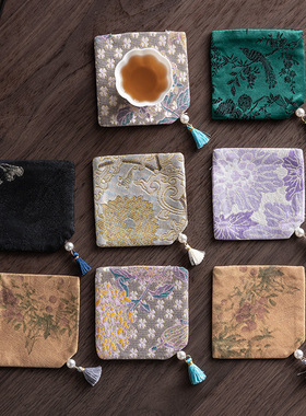 国风织锦杯垫家用茶杯垫中式禅意防水布艺双面防烫隔热垫茶道配件