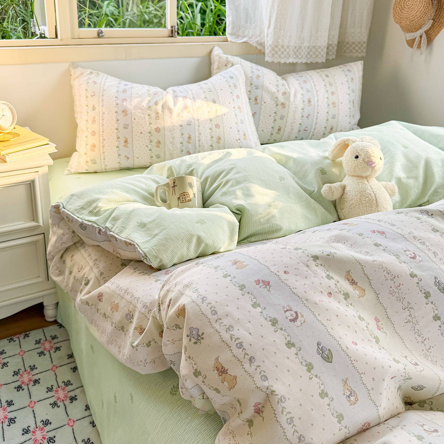 ins风小清新全棉绿色田园风四件套韩式小碎花全棉1.8床单床上用品,床上用品,床品套件/四件套/多件套,淘宝优惠券,粉丝福利购,淘宝优惠卷