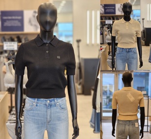 专柜代购 CK JEANS 24夏女士简约网格状POLO领短袖针织衫 J222971