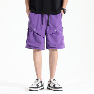 夏季新款工装休闲短裤男薄款潮牌宽松直筒大码冰凉五分裤子多巴胺