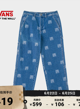 Vans范斯官方 男子梭织长裤深蓝色满身印花牛仔裤