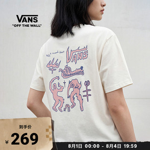 Vans范斯官方 男女情侣纯棉短袖T恤米白色趣味印花