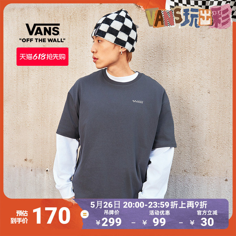 Vans范斯官方 男女情侣纯棉短袖T恤灰黑色简约舒适刺绣LOGO
