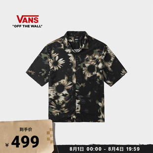Vans范斯官方 男女情侣短袖衬衫黑色满身印花度假休闲
