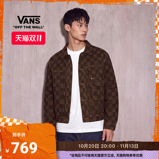 Vans范斯官方 男女情侣纯棉夹克棕褐色棋盘格短款外套
