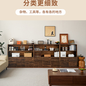 实木书柜储物柜组合矮柜落地书架家用餐边角柜复古展示柜格子柜子