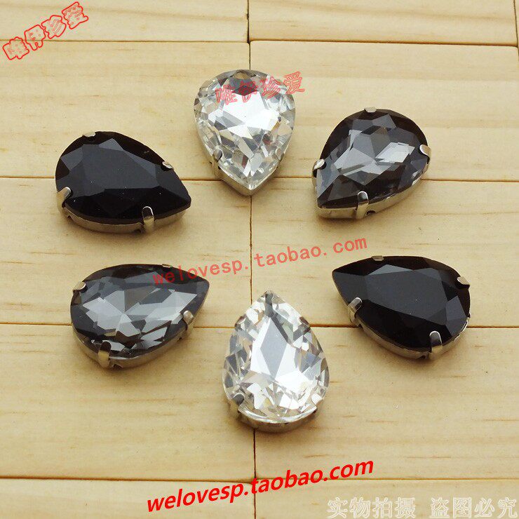 透明水滴黑色水晶玻璃手缝抓爪钻diy鞋子衣服装饰品亮钻配件材料