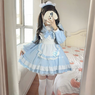 日系甜妹女仆装cos海军领水手服大码胖mm洛丽塔长袖lolita连衣裙
