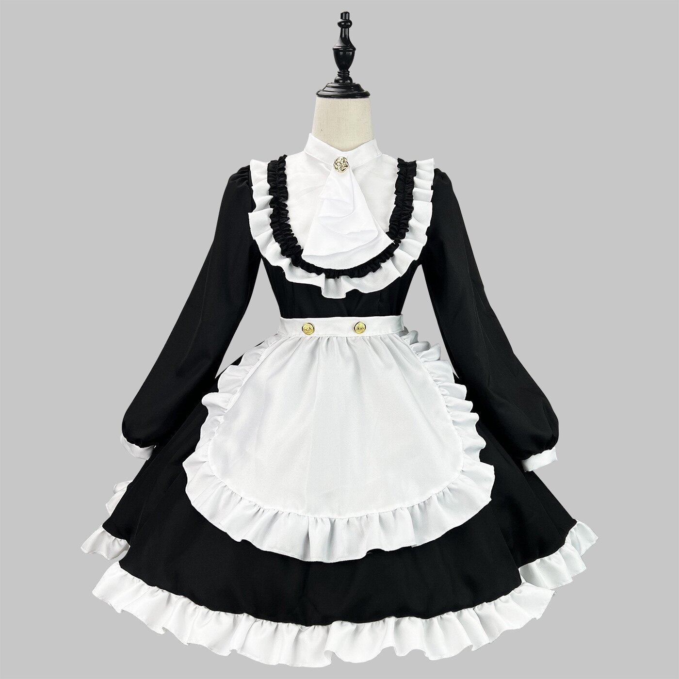 Lolita英式贵族大码黑白女仆装cos动漫女装大佬洛丽塔长袖连衣裙_虎窝淘