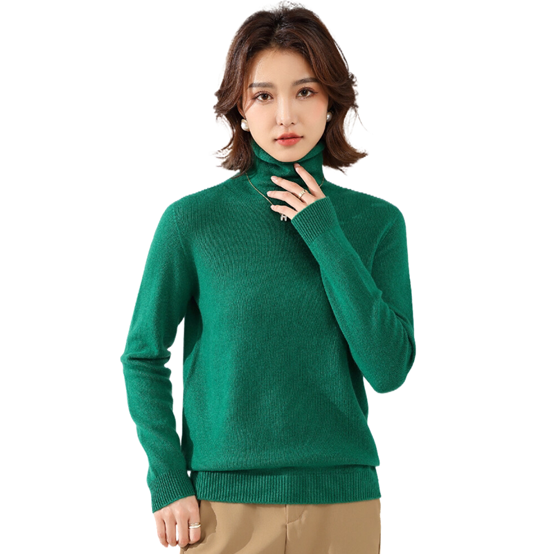 金菊无缝一线成衣绵羊毛100%秋冬新款自由领纯色打底女式羊毛衫