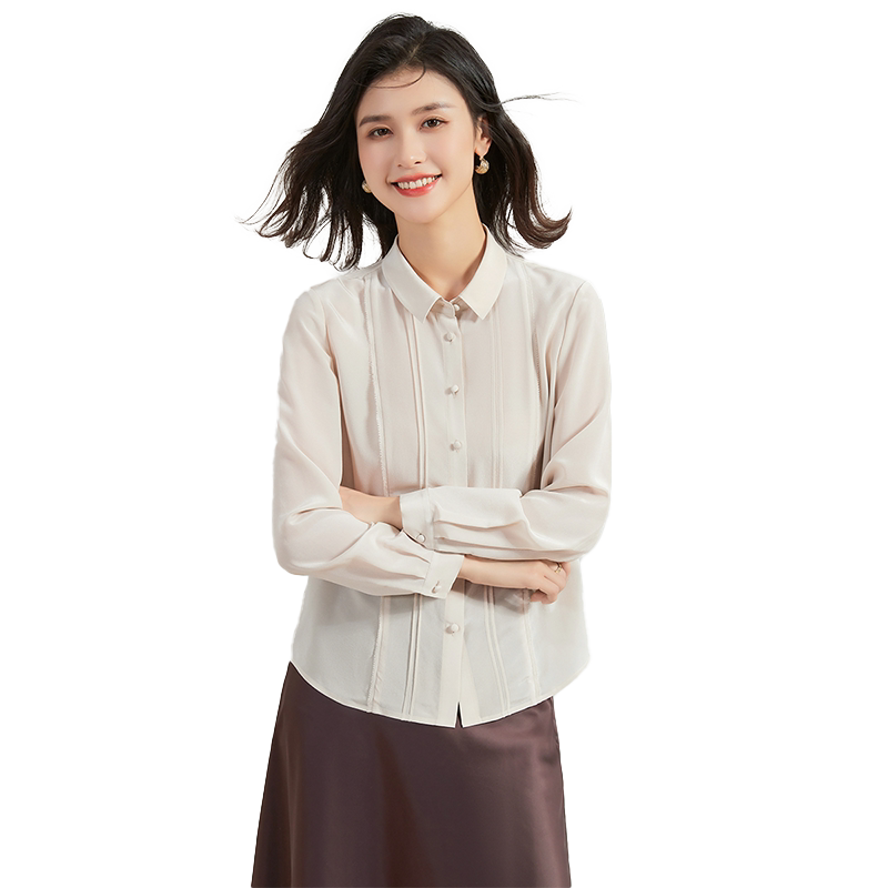 【100%真丝上衣】春季新款纯色衬衫领通勤桑蚕丝女式衬衫