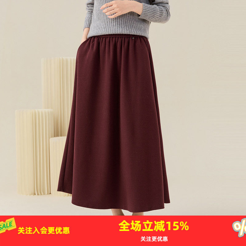 金菊安可拉红半身裙女2026秋冬季新款松紧高腰伞裙保暖中长裙