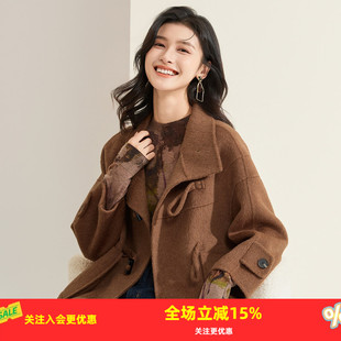 秋冬新款小个子双面呢骆驼绒羊毛大衣女短款高级感牛角扣韩版外套