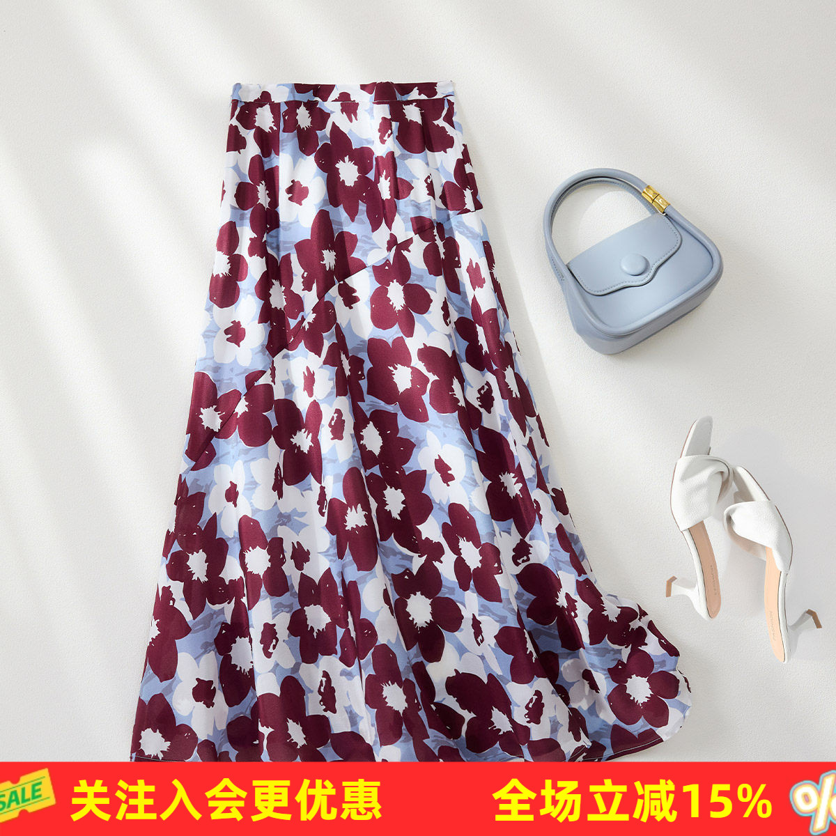 【桑蚕丝】春夏新款复古大花印花高腰高级感通勤松紧腰女式半截裙