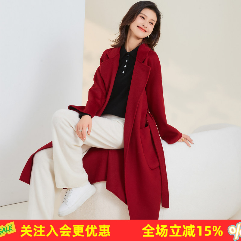 通勤OL!纯色中长款双面呢外套插肩袖秋冬新款羊绒羊毛女式大衣